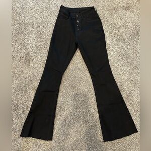 Boutique Black Flare Pants with Button Detail